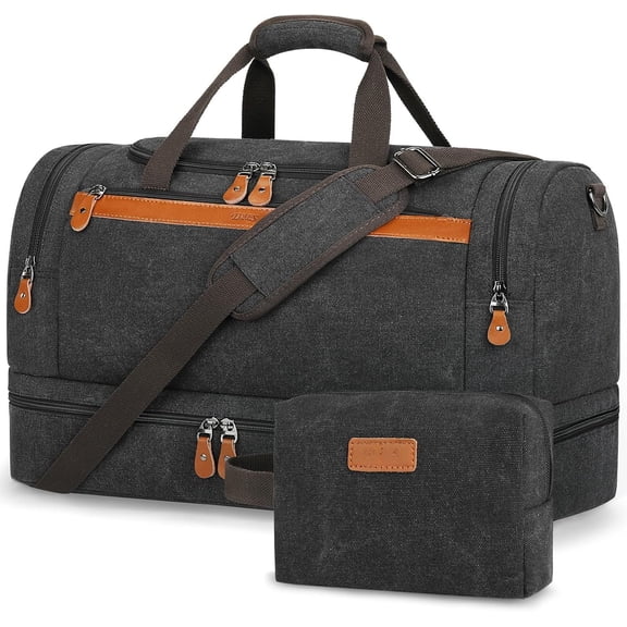 Duffle Bag for Travel, Expandable 50L Canvas Weekender Bag, Overnight Bag Travel Duffel Bag for Men Carry Luggage with Removable Strap, Durable & Water-Resistant
