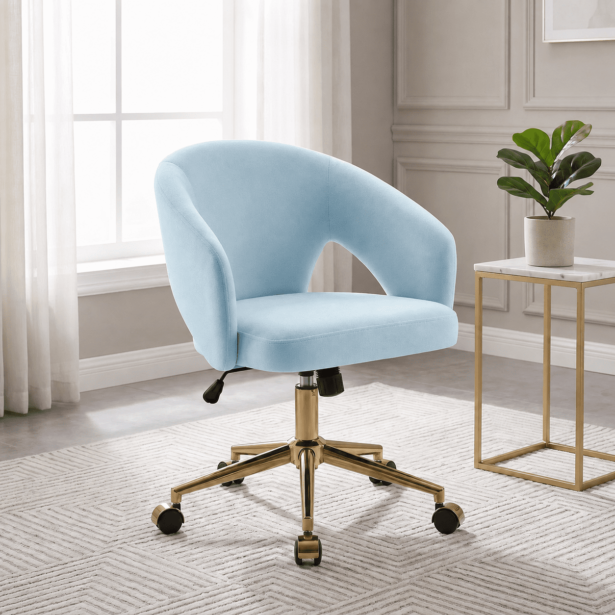 Garitin Office Chair and Ergonomic Swivel Desk Chair 23.6 Inch, Comfortable Seating with Memory Foam Cushion for Home Bedroom, Blue