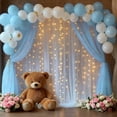 thumbnail image 2 of 10x8ft Baby Blue Tulle Backdrop Curtain with Lights String for Parites, Sheer Photo Backdrop Curtains for Wedding Baby Shower Baby Boy Shower Birthday Party Photo Shoot Background Decorations, 2 of 6