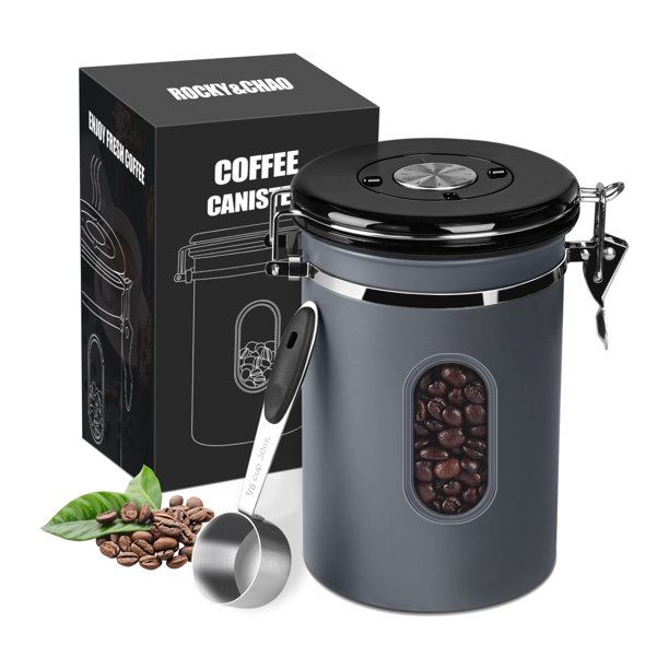 1800ML Airtight Coffee Canister with Date Tracker Transparent Window