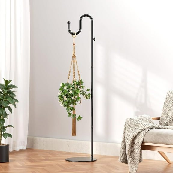 74" Shepherds Hook Stand: Hanging Wind Chimes, Bird Feeders, Plants, Lanterns and Wreath, Adjustable Free Standing Pole Holder with Heavy Duty Base for Indoor & Outdoor, Holds Up to 20 LBS