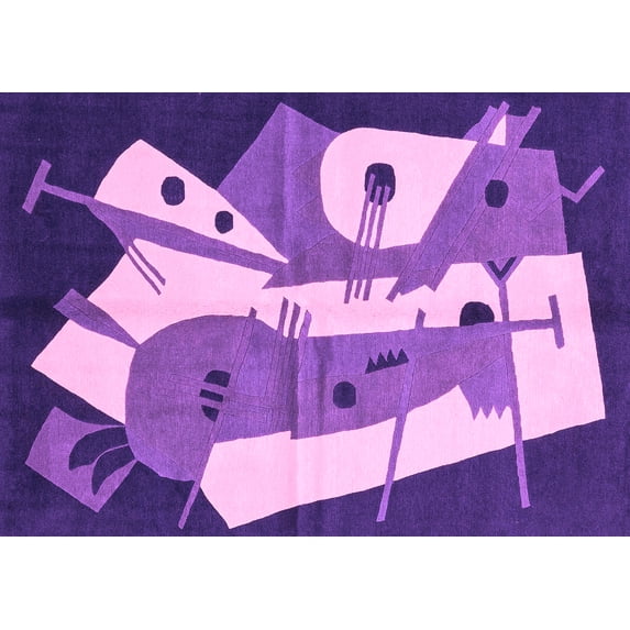 Ahgly Company Indoor Rectangle Abstract Purple Modern Area Rugs, 7' x 10'