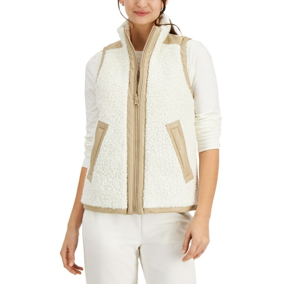 Charter Club Faux Leather Contrast Faux Sherpa Vest Cloud S