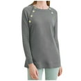 thumbnail image 1 of T-Shirts à Boutons à Manches Longues pour Femmes 2022 Col Ras du Cou Couleur Unie Automne Tuniques Tendance Hauts Décontractés Ajustés Blouse Basique Tee, 1 of 7