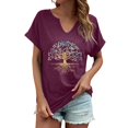 thumbnail image 3 of Trendfront Womens Tree Of Life Tops Graphic Print V Neck Casual Short Sleeve Loose Fit Tee Trendy Fashion T Shirts Pullover Daily Wear, 3 of 5