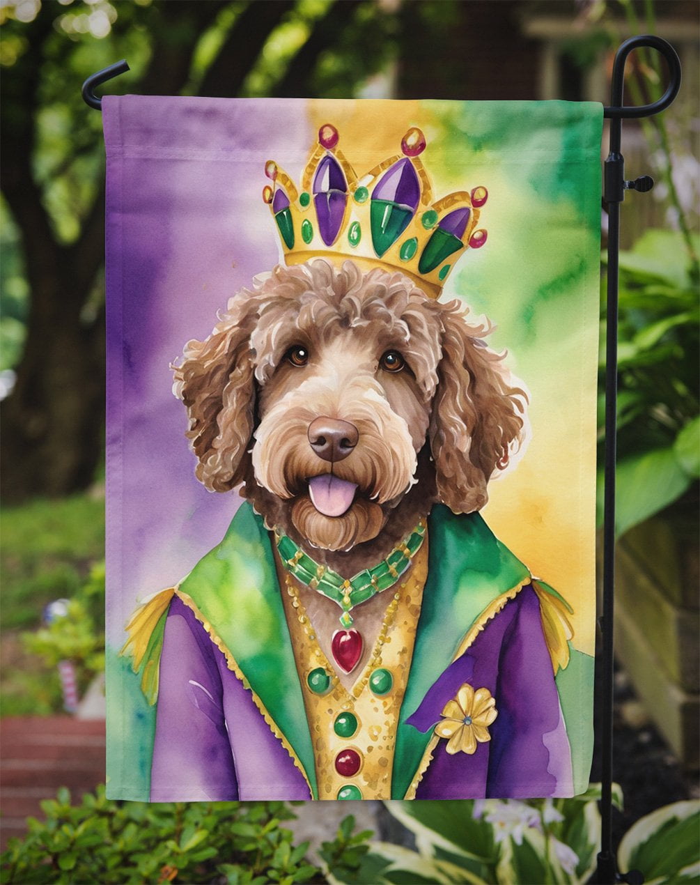 Labradoodle King of Mardi Gras Garden Flag 11.25 in x 15.5 in