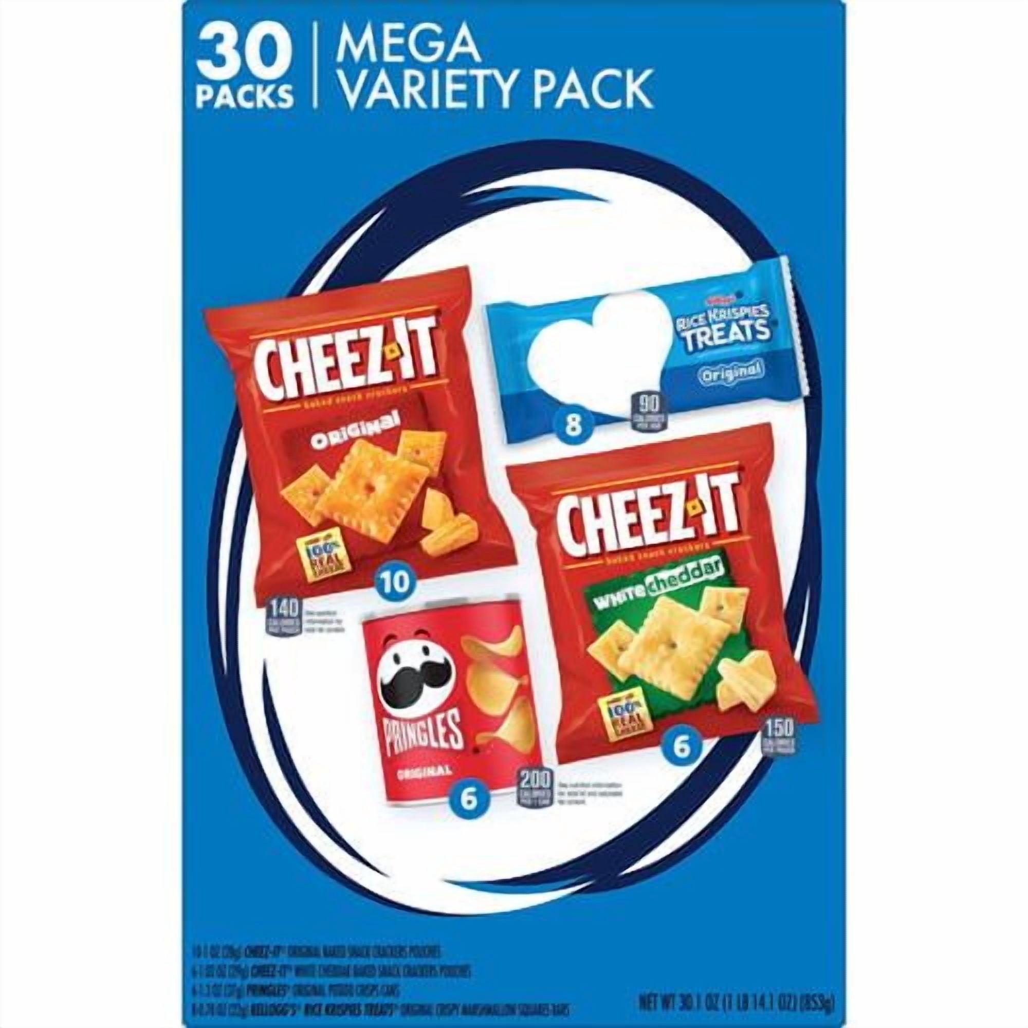Kelloggs Cheez-It, Pringles & Rice Krispies Treats Snacks Mega Variety Pack, 30.1Oz Box (30 Count) - Pack of 2
