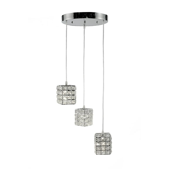 Artistry Lighting Pendant Collection 11"x41" Polished Chrome 3-Light Square Crystal Pendant Light