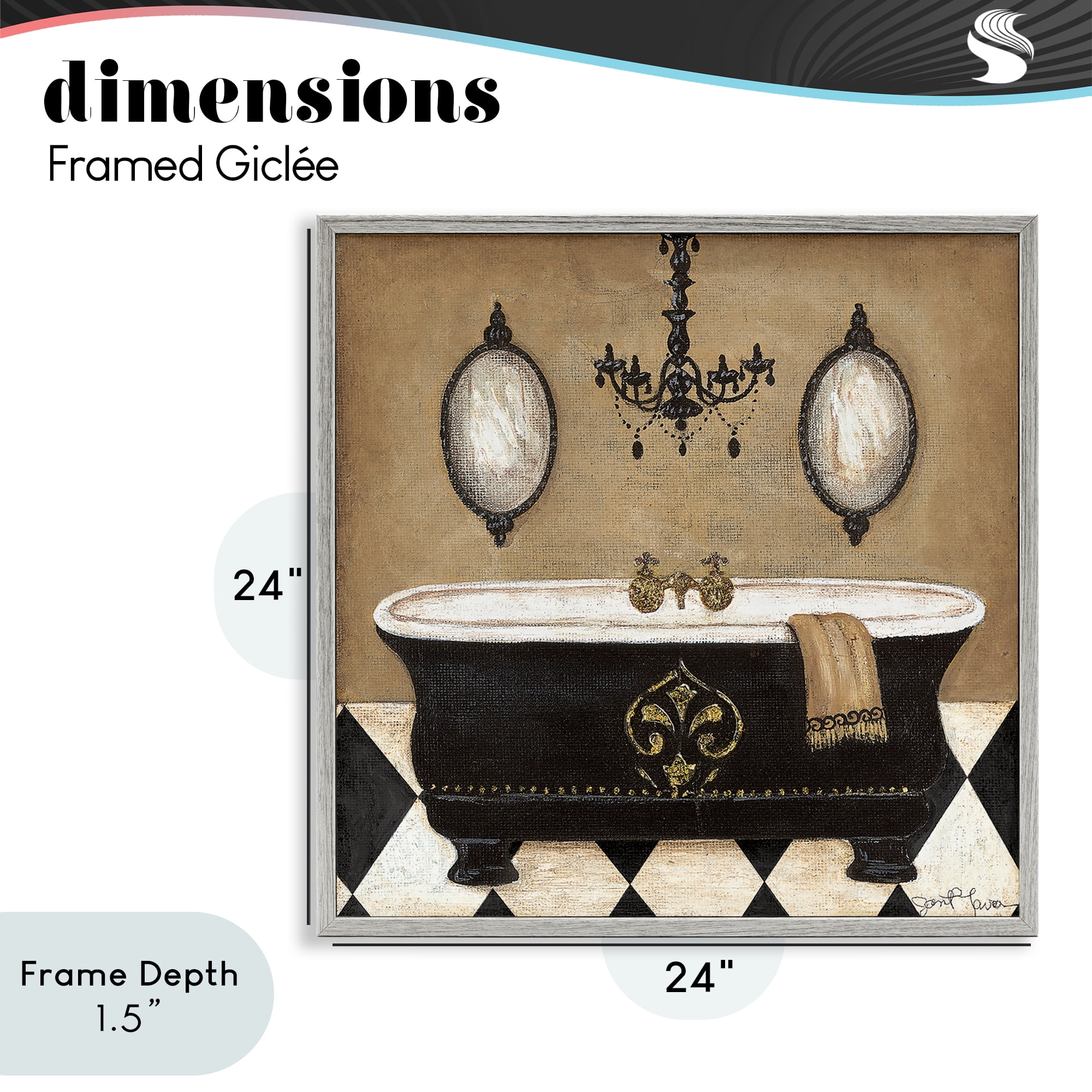 Stupell Industries Elegant Bathtub & Chandelier Gray Framed Giclee Art, design by Janet Tava