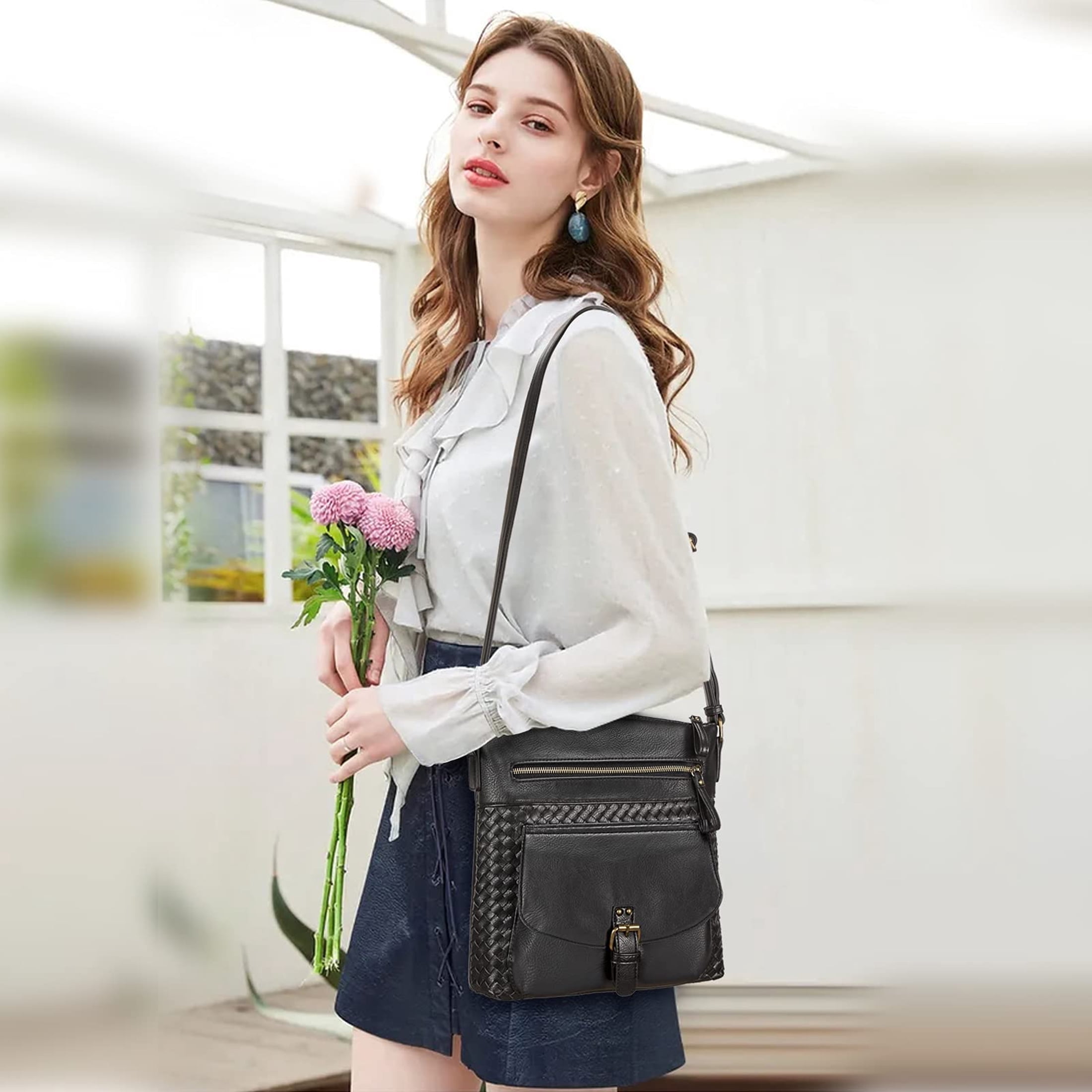 KouLi Buir Crossbody Purses for Women Soft PU Leather Fashion Shoulder Handbags (Black)