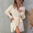 thumbnail image 2 of Lilgiuy Women's Solid Color Long Sleeve Straps Cardigan Long Sweater Coat，Beige,6 Winter Fashion 2022, 2 of 5