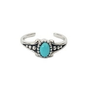 U! Woman's 925 Sterling Silver Turquoise Center Stone Beaded Adjustable Toe Ring