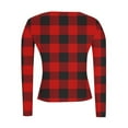 thumbnail image 4 of Tops for Women Long Sleeved Plaid Casual Round Neck Printing Fitting Pit Stripe Blouse Red XXL, 4 of 6