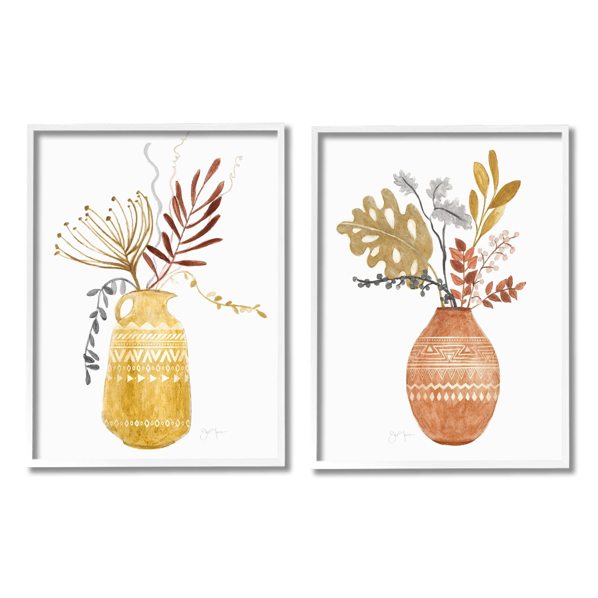 Stupell Industries Boho Wildflower Botanical Arrangements Aztec Patterned Vases,24 x 30, Design by Tava Studios