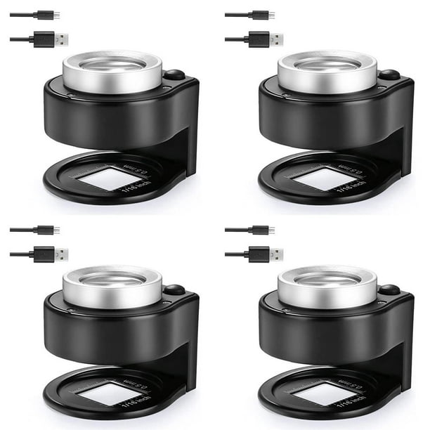 4piezas Lupa de Lupa 30X con 6 Luces LED, Lupa Recargable de Metal para Joyeros de Escritorio Portátil, Lupa con Luz