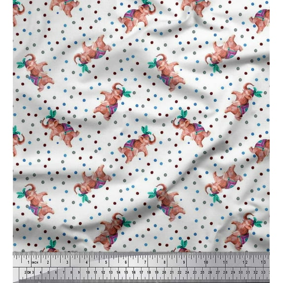 Soimoi Cotton Cambric Fabric Dot & Elephant Nursery Themes Print Fabric by Yard 56 Inch Wide