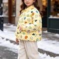 thumbnail image 5 of THDHVS Toddler Fleece Jacket,Unisex Kids Allover Print Lightweight Quilted Liner Jacket Stand Collar Button Front Short Winter,Girls Winter Coat Yellow 2-3 Years, 5 of 9