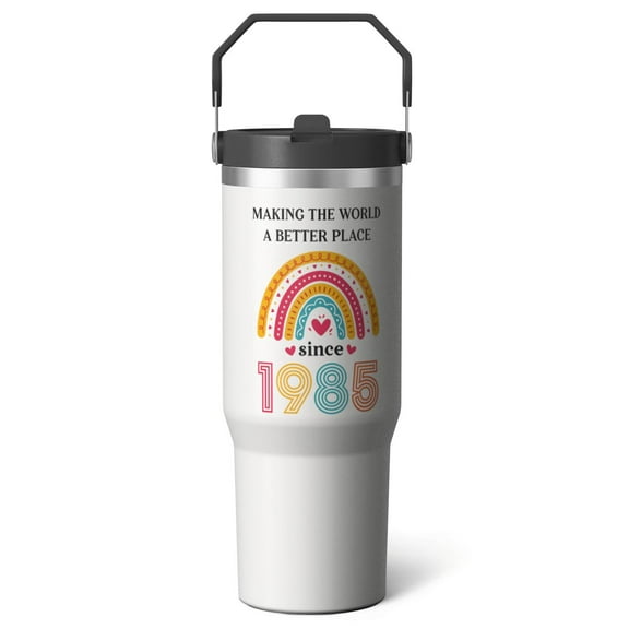 1pc 40th Birthday 30oz Tumbler with Straw & Handle - Insulated Stainless Steel Cup | Holiday Gift for Man Women (Christmas, Valentine's, Birthday)