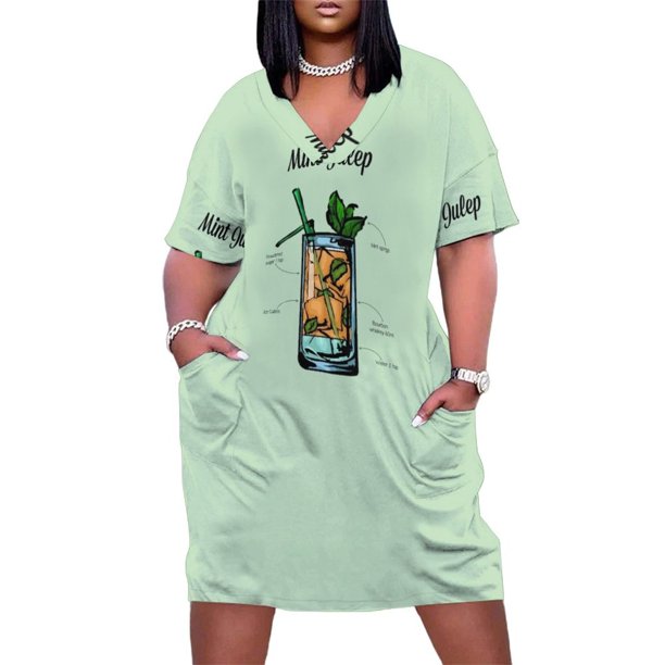 Receta de cóctel Mint Julep Vestido holgado con bolsillos Vestido mujer verano ropa verano