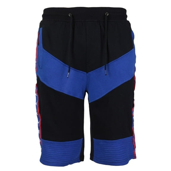 LR Men's Urban Streetwear Cotton Striped Casual Gym Drawstring Sweat Shorts (Black,M)