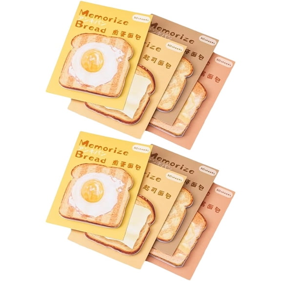 Cute Sticky Notes, Bread Pattern Adhesive Memo Pads Kawaii Food Note Paper Stationery Supplies for Office, Home Use
