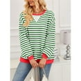 thumbnail image 6 of Women Striped Sweatshirts Oversized Crewneck Long Sleeve Shirts Y2K Pullover Top Fall Outfits Grass Green S, 6 of 10