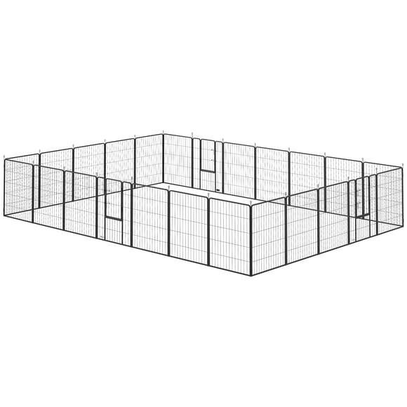 24 Panels Heavy Duty Dog Playpen, 39" H Steel Pet Fence for Small to Large Dogs, DIY Expandable Indoor Outdoor Puppy Enclosure with 3 Doors, Grey, Rectangle or Square Layouts