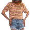 thumbnail image 2 of Levmjia Oversized Pullover Sweaters Tops for Women Fashion Round-Neck Loose Striped Printed Casual Short Sleeve Tops Sweater, 2 of 7