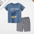 thumbnail image 2 of NOLDARES Toddler Baby Boy Outfits 2 Pieces Crewneck Short Sleeve T-Shirt Casual Shorts Dinosaur Truck Print Clothes(Grey,12-18 M), 2 of 6