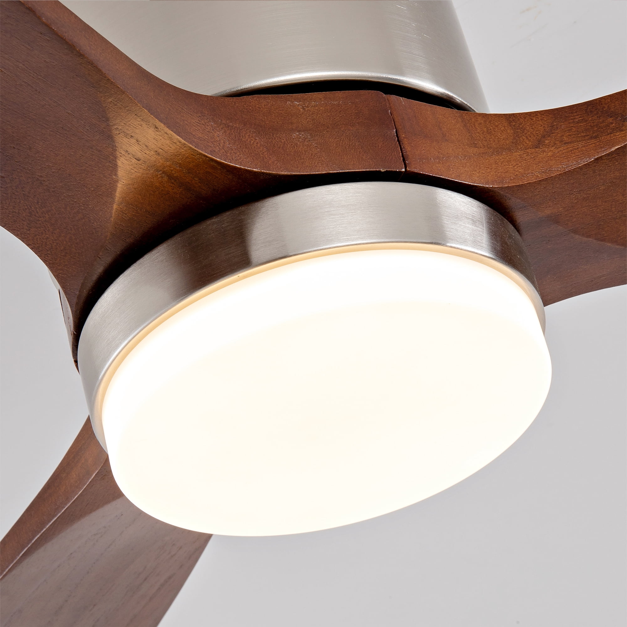 52" Walnut Brown Solid Wood Ceiling Fan with Lights & Remote – Flush Mount, Quiet DC Motor, Outdoor Indoor