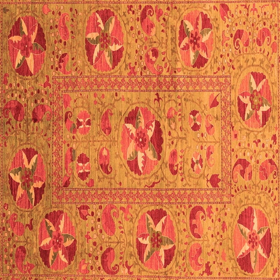 Ahgly Company Indoor Square Abstract Orange Modern Area Rugs, 7' Square