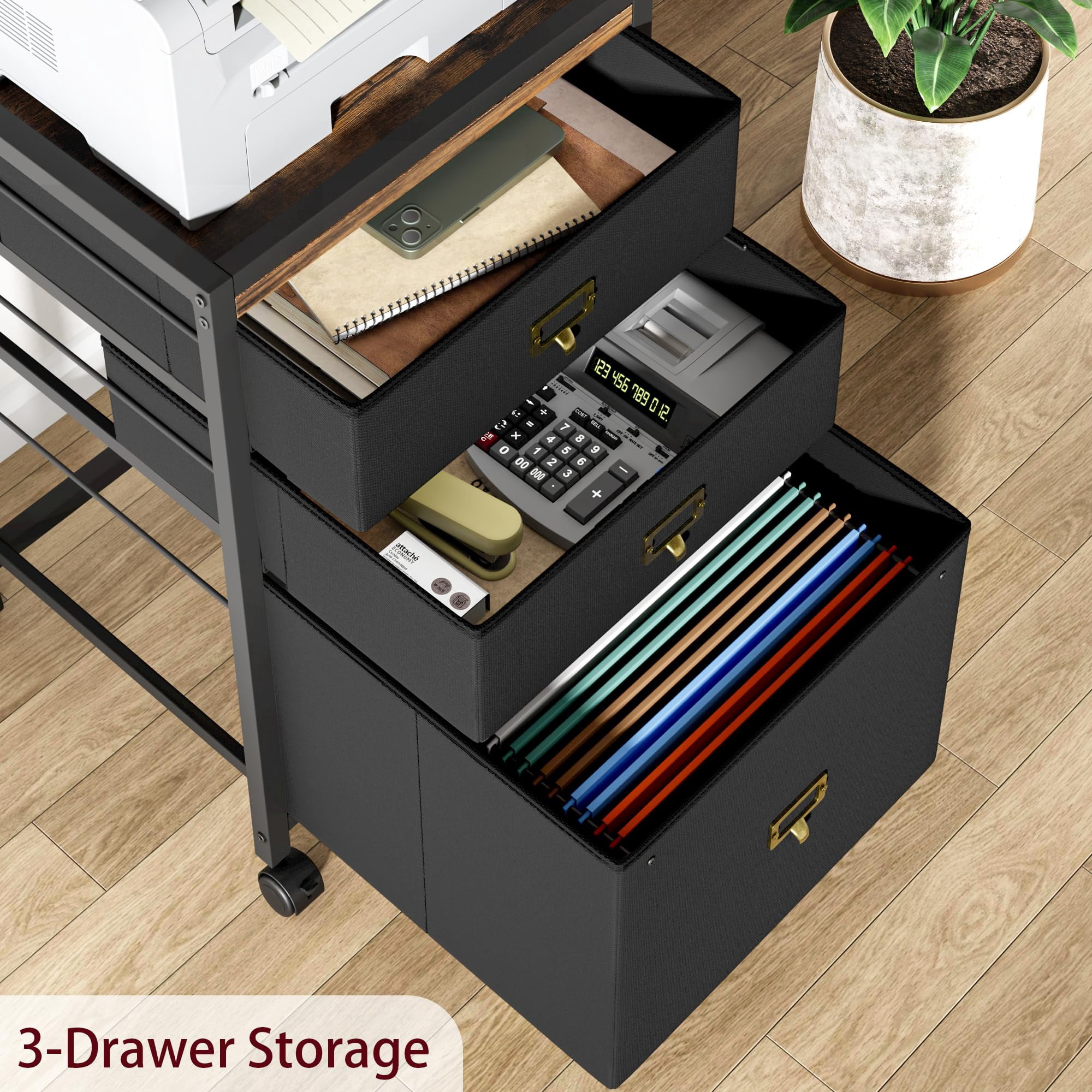 TEQIN 2-4 Drawer File Cabinet with Wheels,Metal Mobile Filing Cabinets with Fabric Drawers,Vertical Filing Cabinet With Lock for Home Office,Heavy Duty Storage Cabinet for A4/Letter/Legal Size File