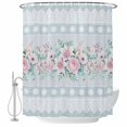thumbnail image 2 of Pink Flowers Shower Curtains for Bathroom, Blue Country Botanical Floral Stripes Waterproof Fabric Shower Curtain, Decorative Bathroom Curtain for Bathtub, 72"x84", No Hooks Included, 2 of 9