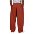 thumbnail image 4 of Men's Wide Leg Sweatpants Baggy Casual Drawstring Waist Joggers Lounge Sweat Pants with Pockets Vermilion M, 4 of 6