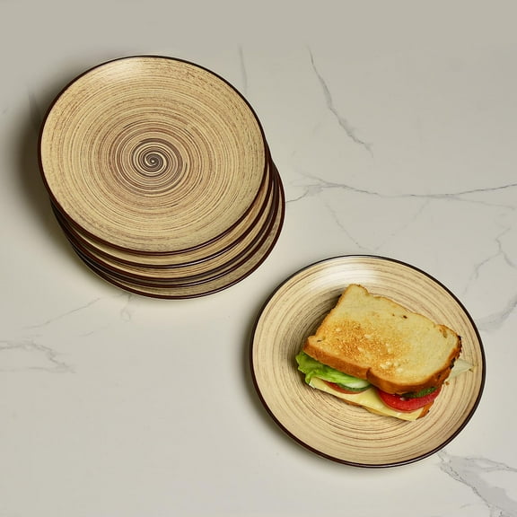 Hand Glazed Earthy Swirl Ceramic Quarter Plates Set Of 6 - 7 Inches, Brown | Dishwasher Safe Small Side Plates | Microwave Safe Snack Plates For Party