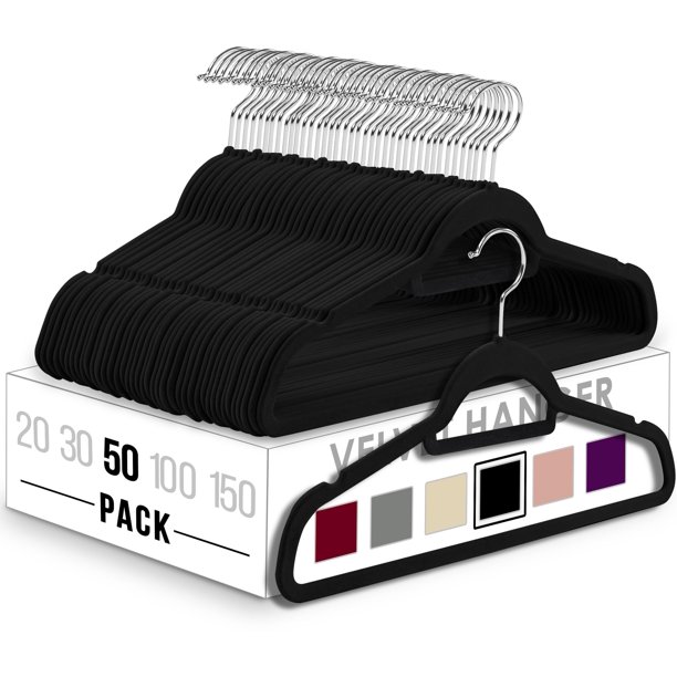Colgador de ropa Utopia Home Premium Velvet, 50 unidades, color negro