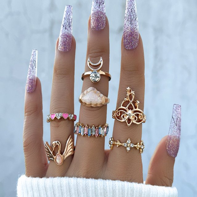 Conjunto de anillos para nudillos de mariposa acrílica rosa para mujer, anillos de flores Yin Yang con esmalte de cristal, joyería de moda para niñas Dengxun unisex