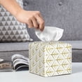 thumbnail image 5 of Uemuo White And Gold Geometry Tissue Box Cover Holder, Square with Bottom Belt - PVC Leather Decorative Organizer for Tabletop, Bathroom, Car, Office, 5 of 8