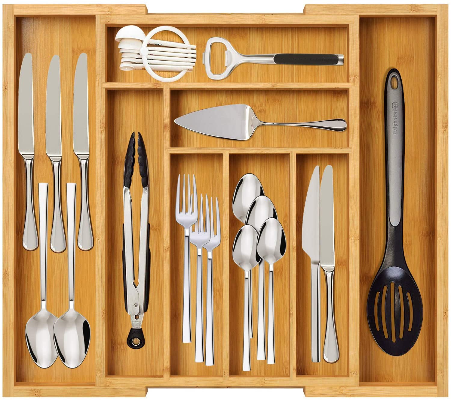 Blesiya Bamboo Lined Cutlery Drawer Tray Organizer Kitchen Utensil Holder 