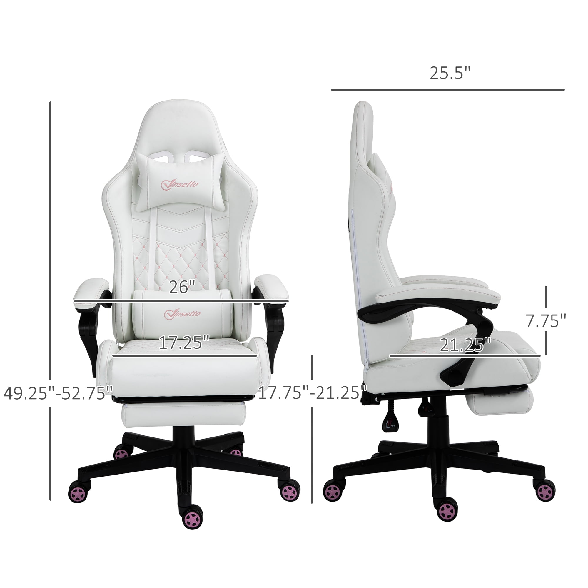 Vinsetto Video Game Chair with Footrest and Pillow, White/Pink