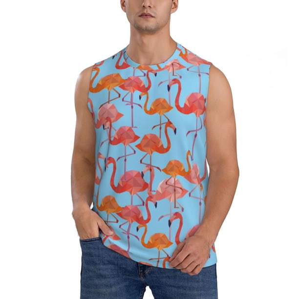 Fotbe Flamingo Men's Camiseta sin Mangas Estampada para Hombres, Playera Casual para Gimnasio, Entrenamiento, Playa-X-Large