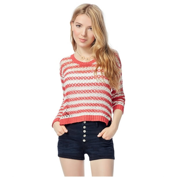 Aeropostale Womens Crochet Knit Sweater, Red, X-Large - Walmart.com