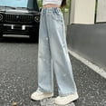 thumbnail image 4 of Spazoro Girls Jeans, Elastic Waist Fashion Wide Leg Baggy with Pockets Denim Pants Blue Size 5-15, 4 of 6