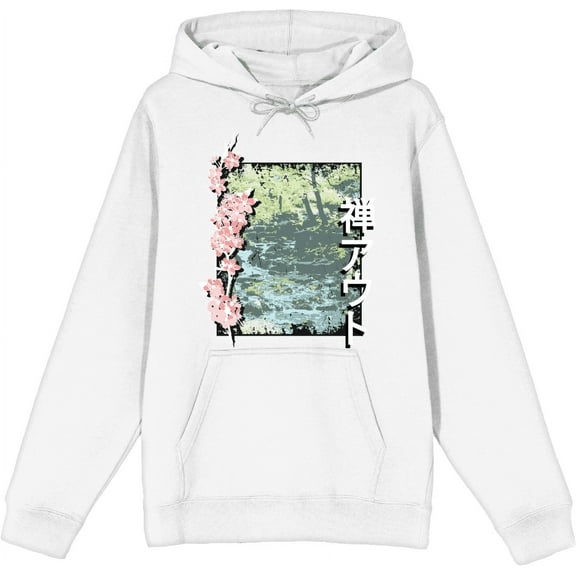 Cherry Blossom River Adult White Long Sleeve Hoodie-Medium