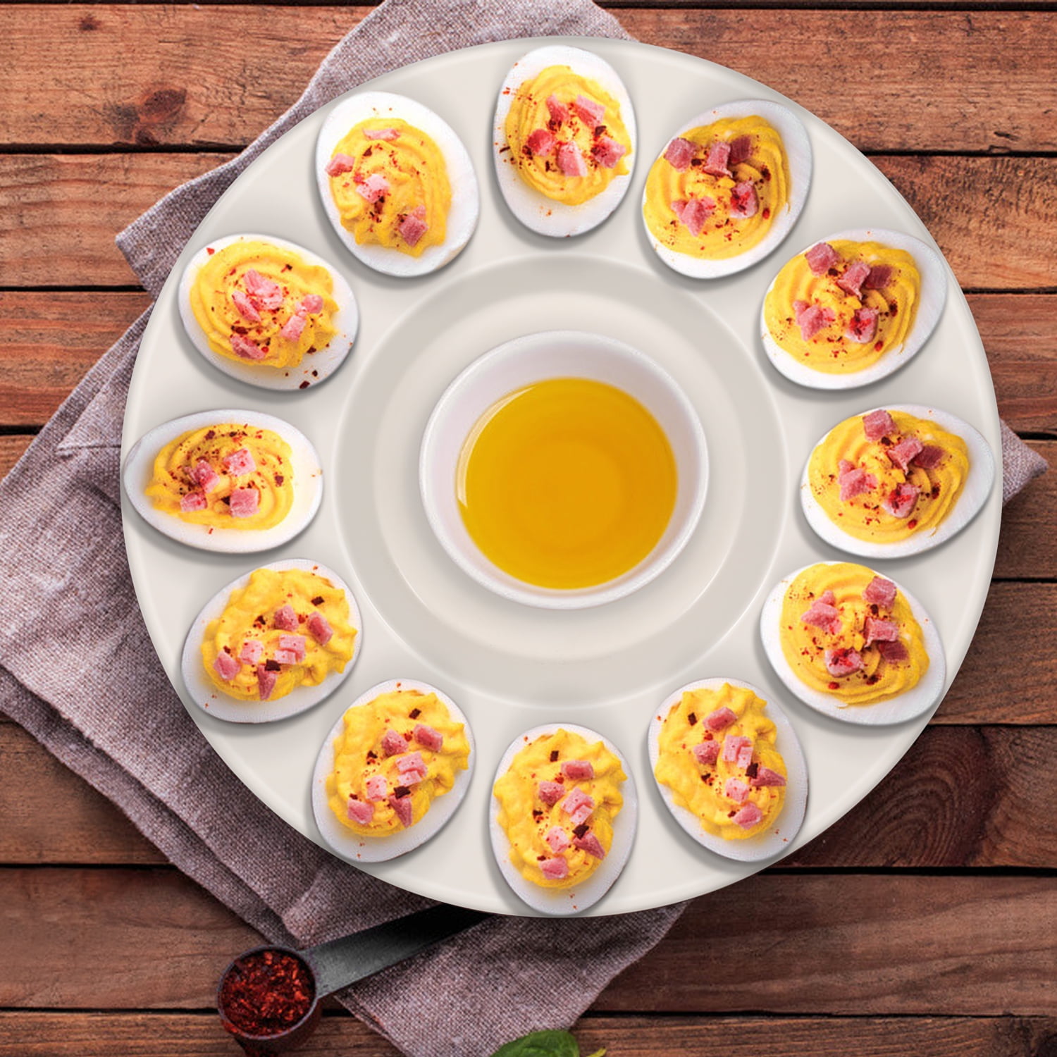 Deviled Egg Tray - Ceramic White Porcelain 12 Cup Eggs Serving Tray Catering Platter for Hard Boiled Devil Eggs & Deserts Unique Decorative Kitchen Holder Dish Plate Palette