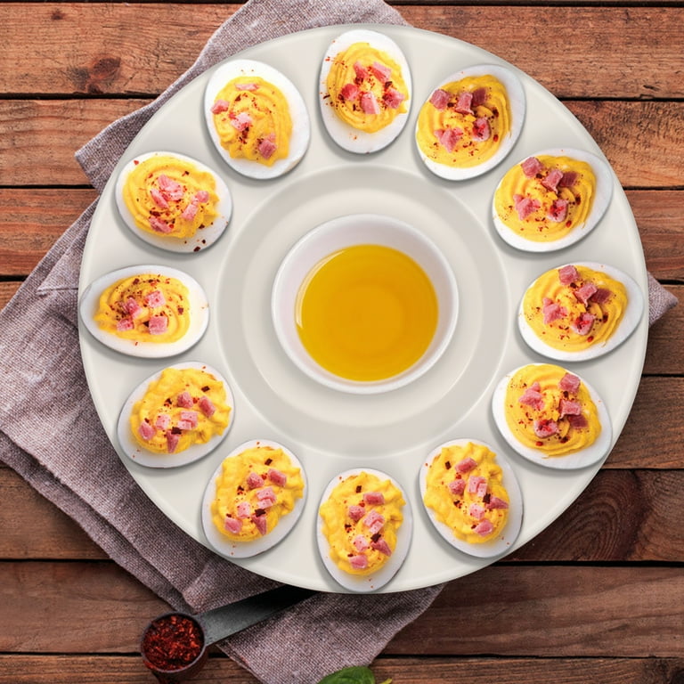 Deviled Egg Tray Ceramic White Porcelain 12 Cup Eggs Serving Tray Catering Platter for Hard Boiled Devil Eggs Deserts Unique Decorative Kitchen