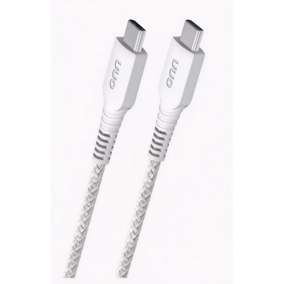 Onn 10ft USB-C to USB-C Braided Charging Cable, USB-IF Certified, White - Compatible with iPhone, Samsung, Pixel, iPad Pro