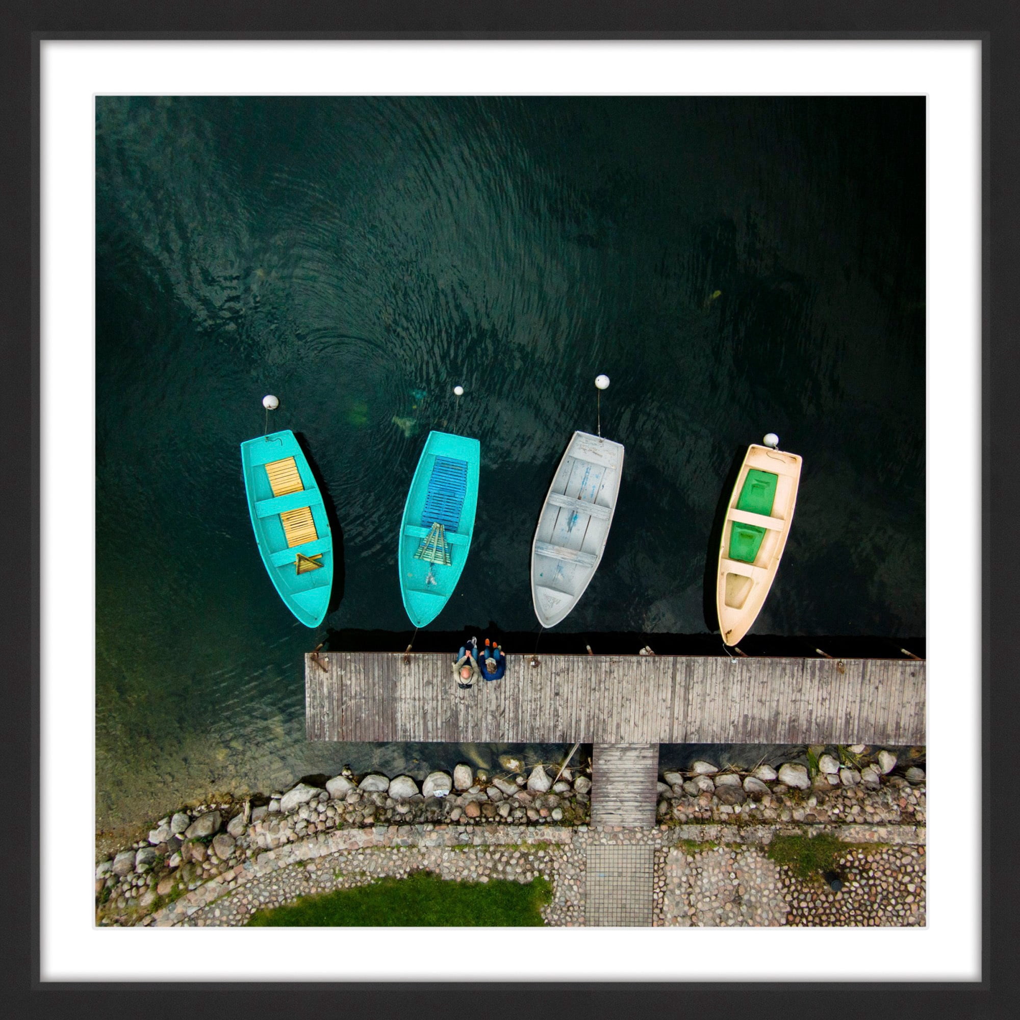 MARMONT HILL  - 'Four Boats' by Karolis Janulis Framed Painting Print - Multi-Color 24 x 24