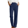 thumbnail image 2 of Womens Pants Elegant Solid Dress Slacks Straight Long Office Casual Work Pants Women Navy L, 2 of 5