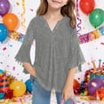 thumbnail image 2 of Gelikeya Girls Ruffle 3/4 Sleeve Tops Dressy Casual Blouses V Neck Shirts Fashion Mesh Tunic Tops Work Party Shirt Outfit X01 Grey 9-10 Years, 2 of 4
